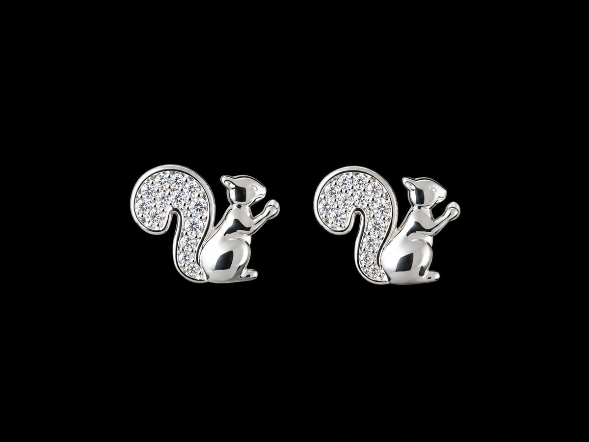 Aros ardilla plateada cola con circones