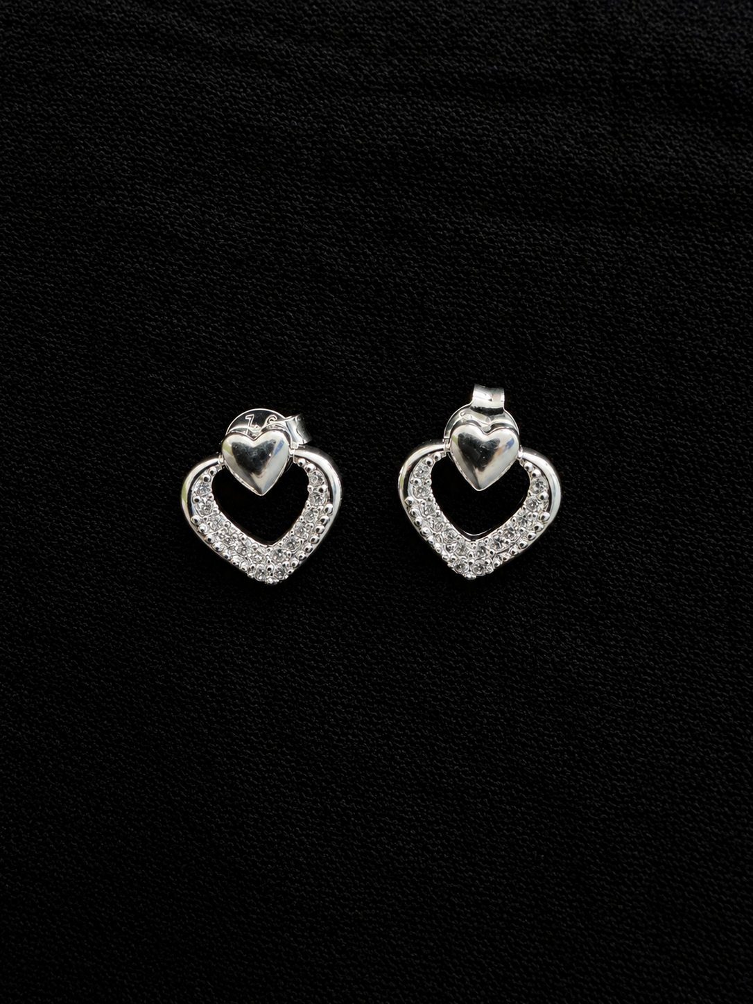Aros Corazón con circones y corazón de plata