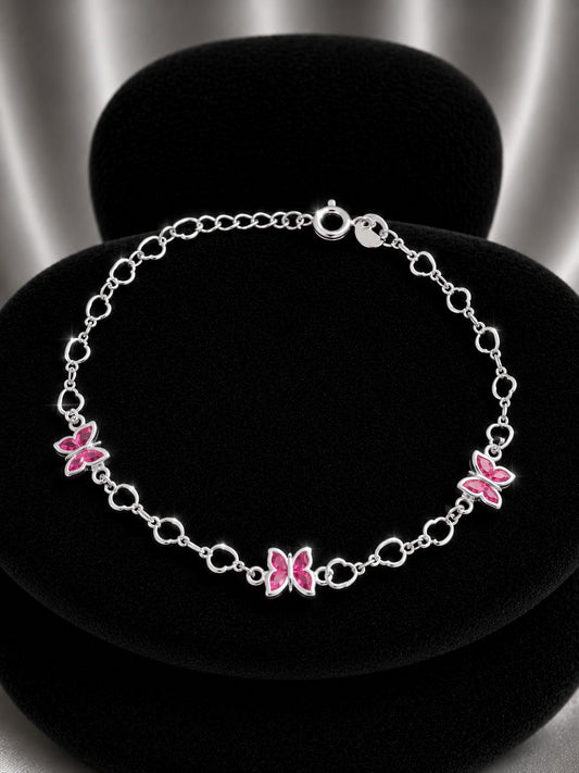 Pulsera triple mariposa rosada