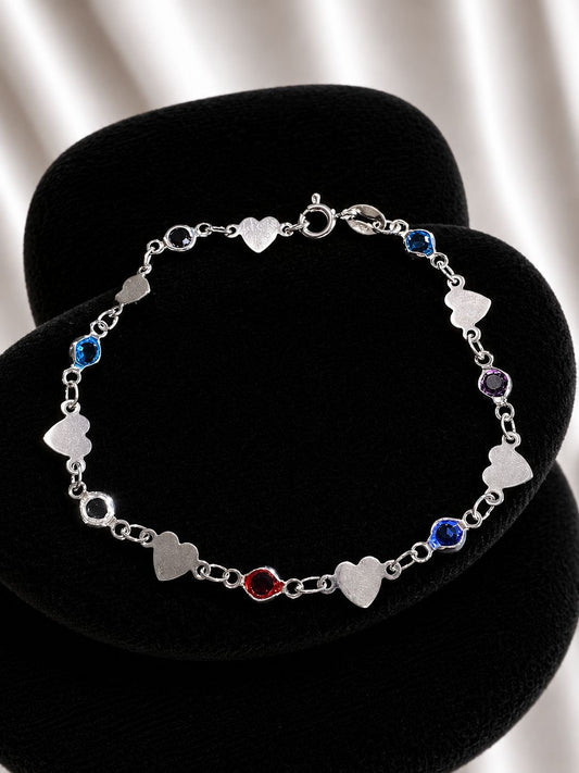 Pulsera corazones de plata con circones multicolores