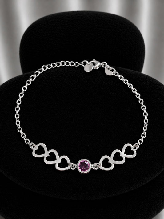 Pulsera triple corazón con circón rosa
