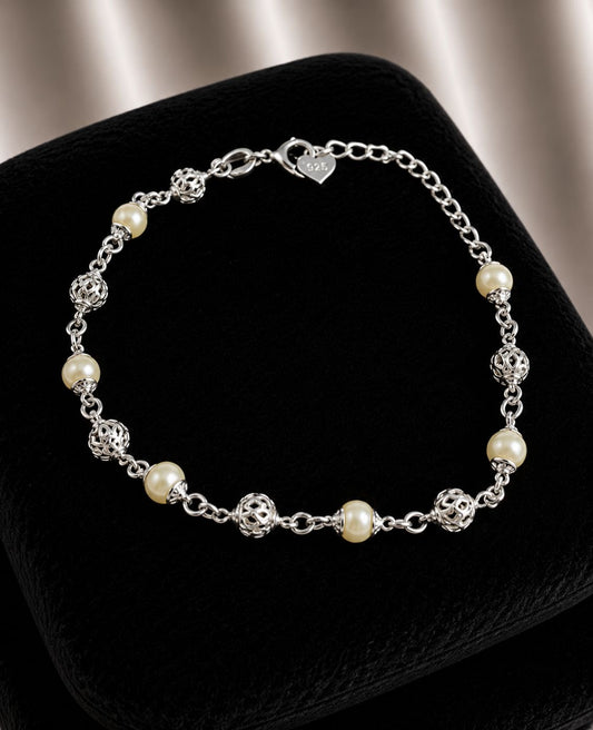 Pulsera perlas con esferas satinadas