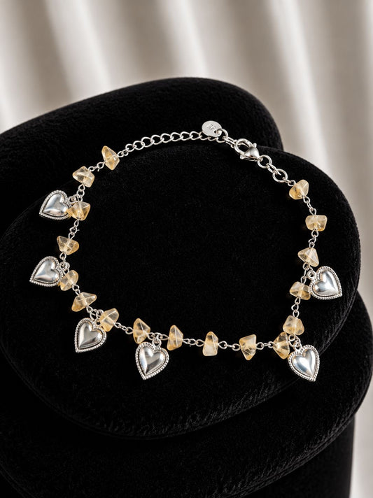 Pulsera perlas naranjas con corazones