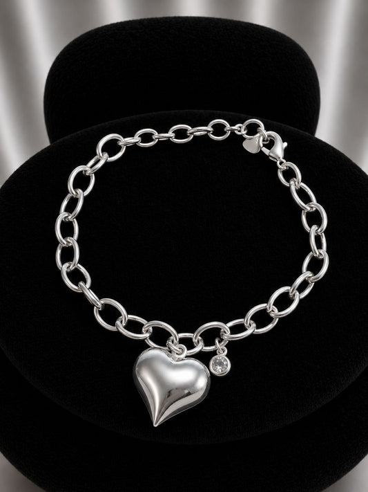 Pulsera corazón de plata inflado