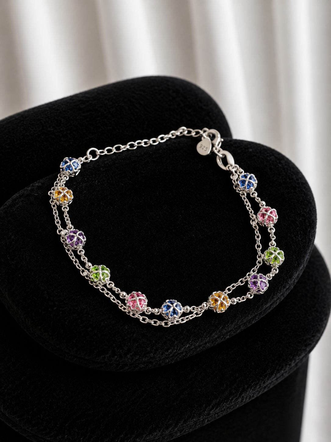 Pulsera doble con flores multicolor