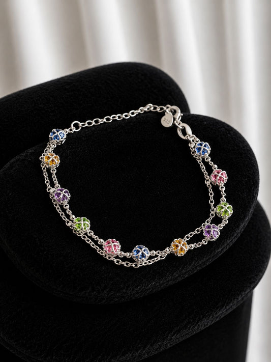 Pulsera doble con flores multicolor