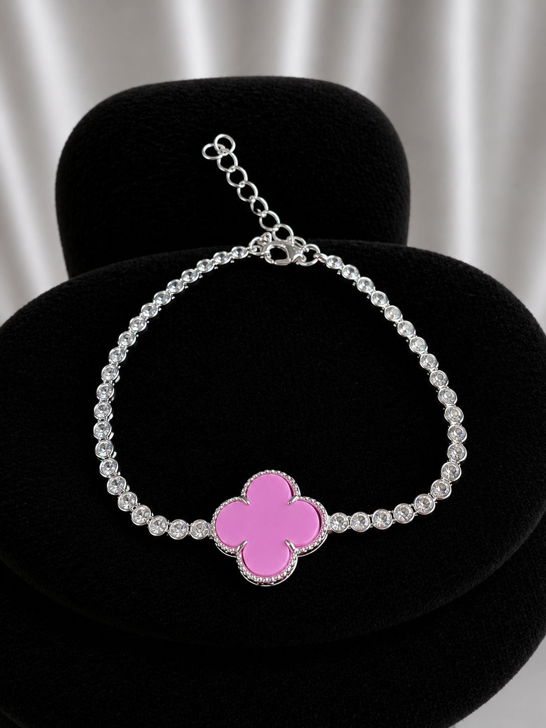 Pulsera tennis circones de pelotita con vancleef rosa