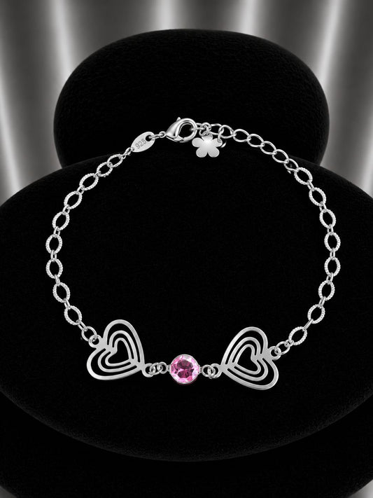 Pulsera doble corazón circon rosa