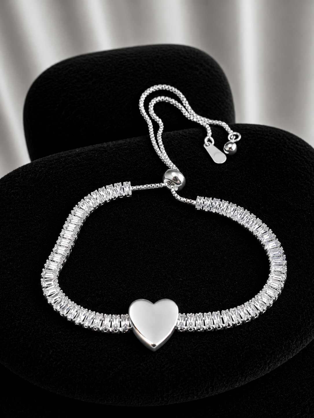 Pulsera tennis ajustable corazon de plata