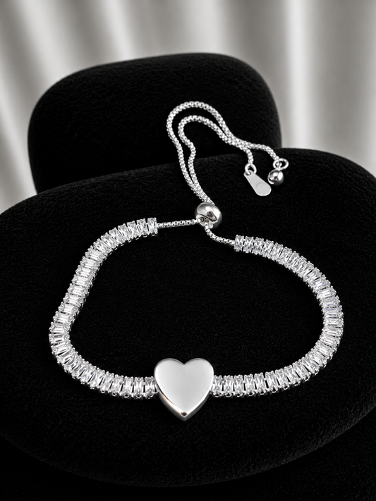Pulsera tennis ajustable corazon de plata